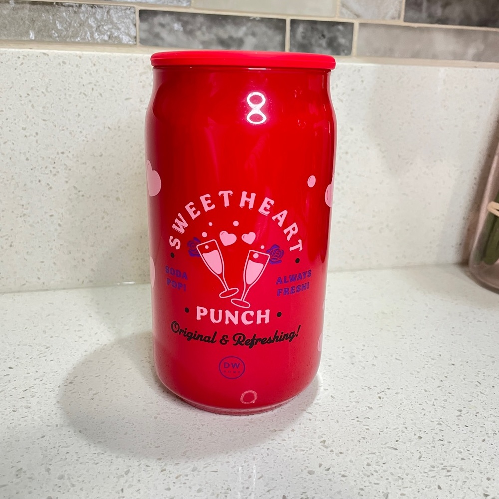 NEW DW Home Sweetheart Punch Scented Candle Red Soda Can Glass Jar 15.4 oz